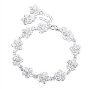 NEW•Sterling Silver 925 Flower Link bracelet 8”